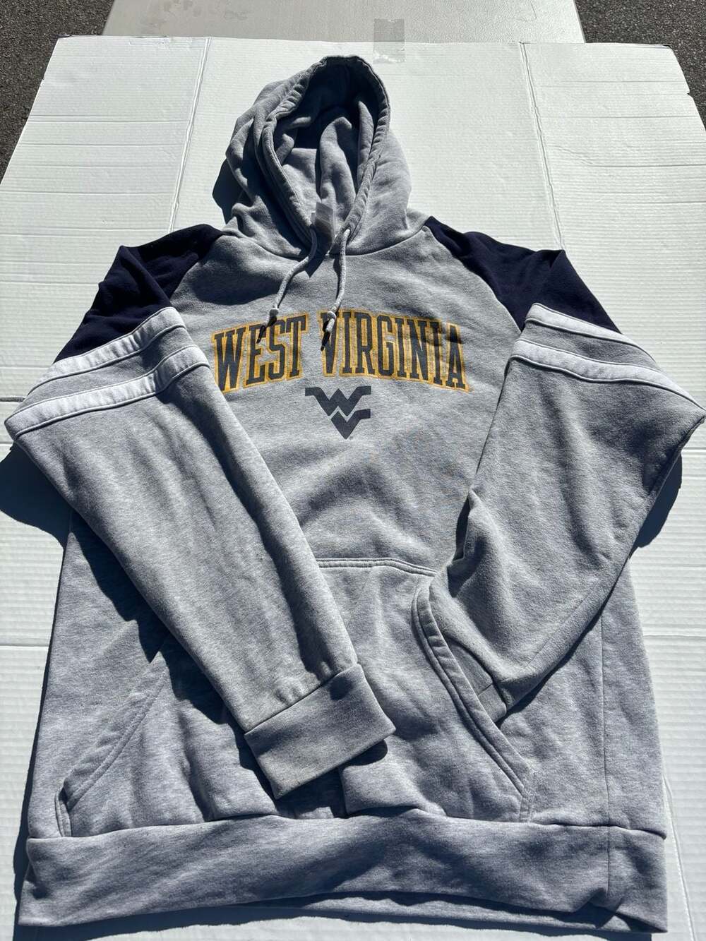 Pro Edge West Virginia Mountaineers Grey and Navy Raglan Stripe Hoodie Large